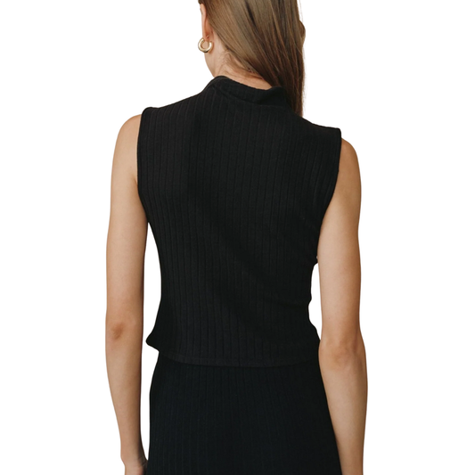 SLEEVELESS MOCK NECK TOP BLACK