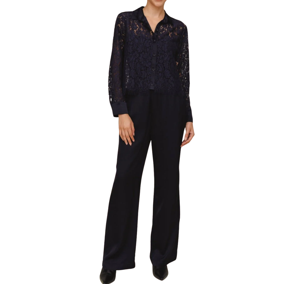 LACE CONTRAST BUTTON DOWN MIDNIGHT
