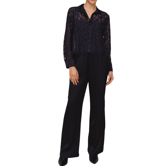 LACE CONTRAST BUTTON DOWN MIDNIGHT