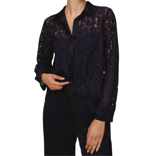 LACE CONTRAST BUTTON DOWN MIDNIGHT