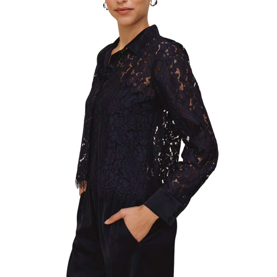 LACE CONTRAST BUTTON DOWN MIDNIGHT