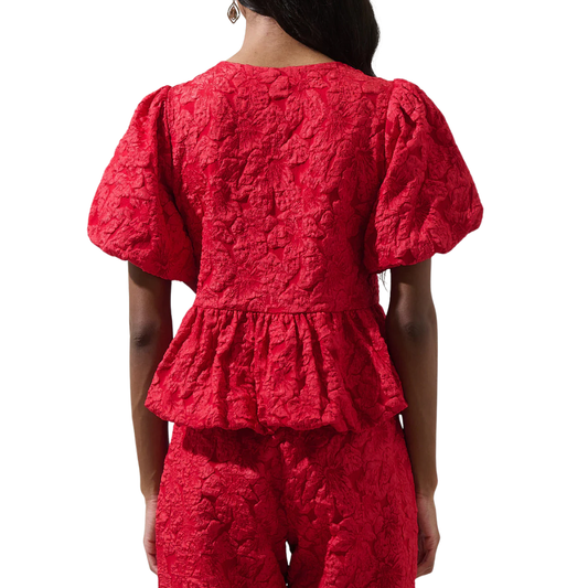 ARIELLE GLOW BOW JACQUARD TOP BURGUNDY