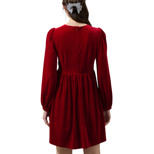 GLOW BOW VELVET DRESS RED
