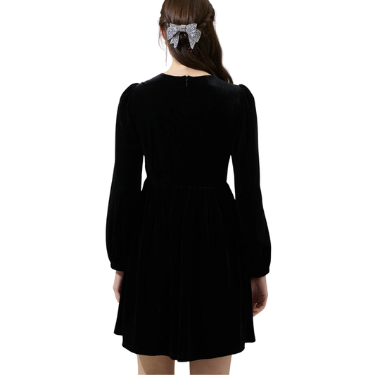 GLOW BOW VELVET DRESS BLACK