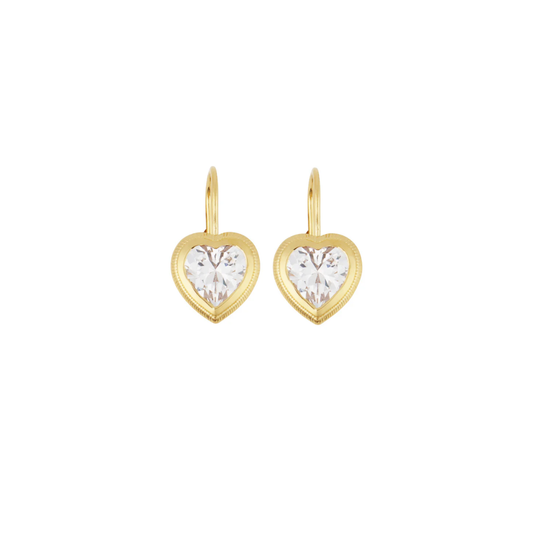 BEZEL HEART DROP EARRING