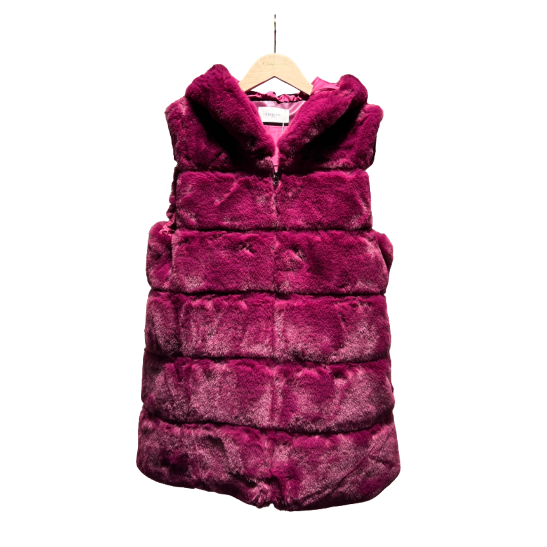 HOODED FAUX FUR VEST MAGENTA