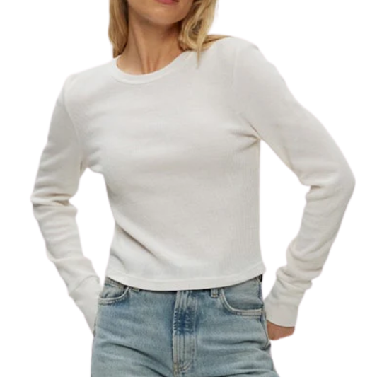 LONG SLEEVE PALMER CROP CREW TEE WHITE