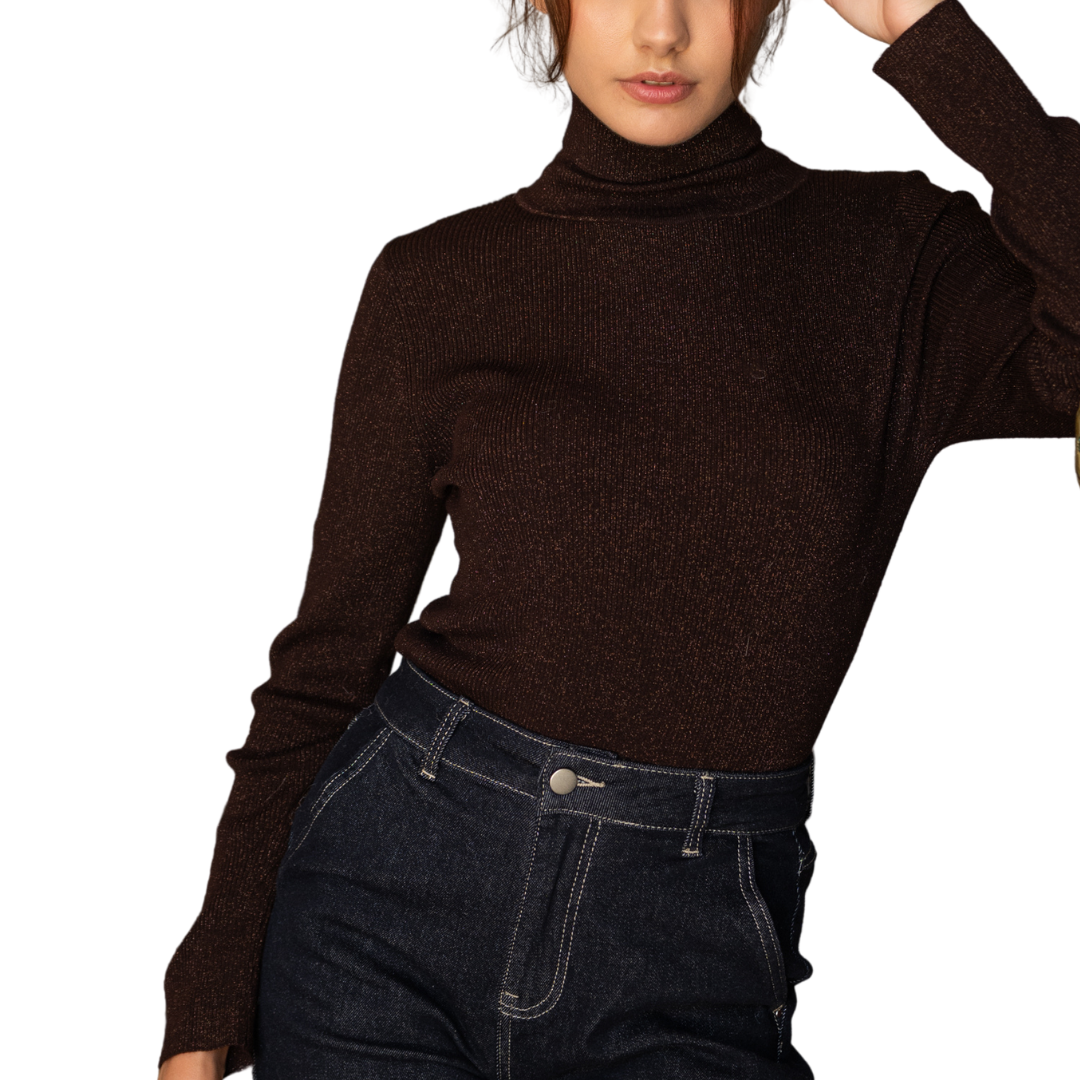 RIBBED TURTLENECK SWEATER CHOCOLATE