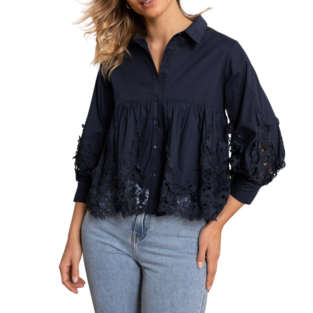 AIMIE LACE SHIRT NAVY