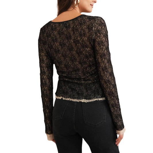 2 IN 1 TWO TONE LACE SHIRT BLACK
