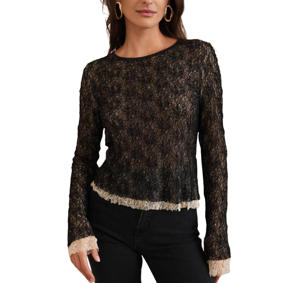 2 IN 1 TWO TONE LACE SHIRT BLACK