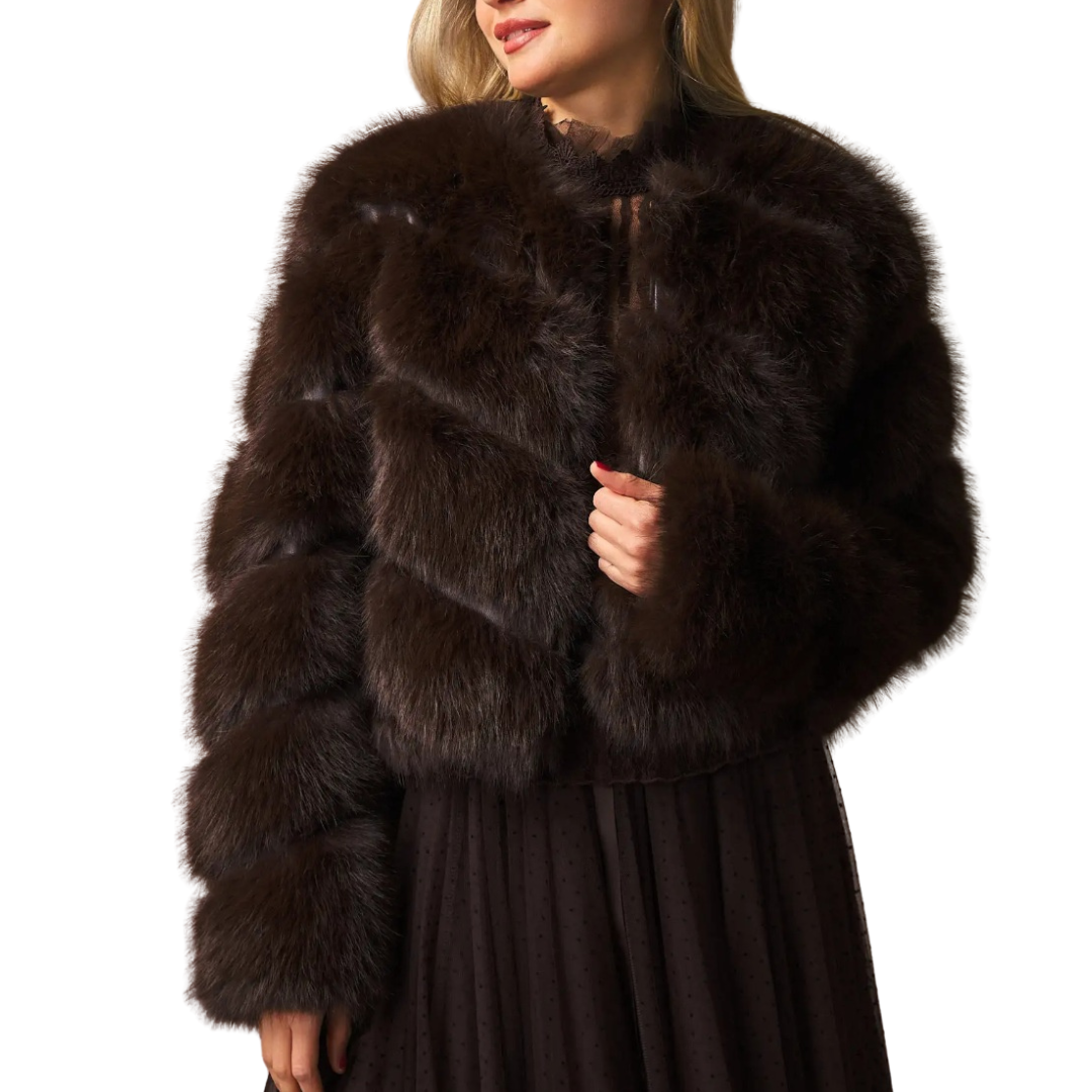 PAULA FAUX FUR SHORT JACKET CHOCOLATE BROWN