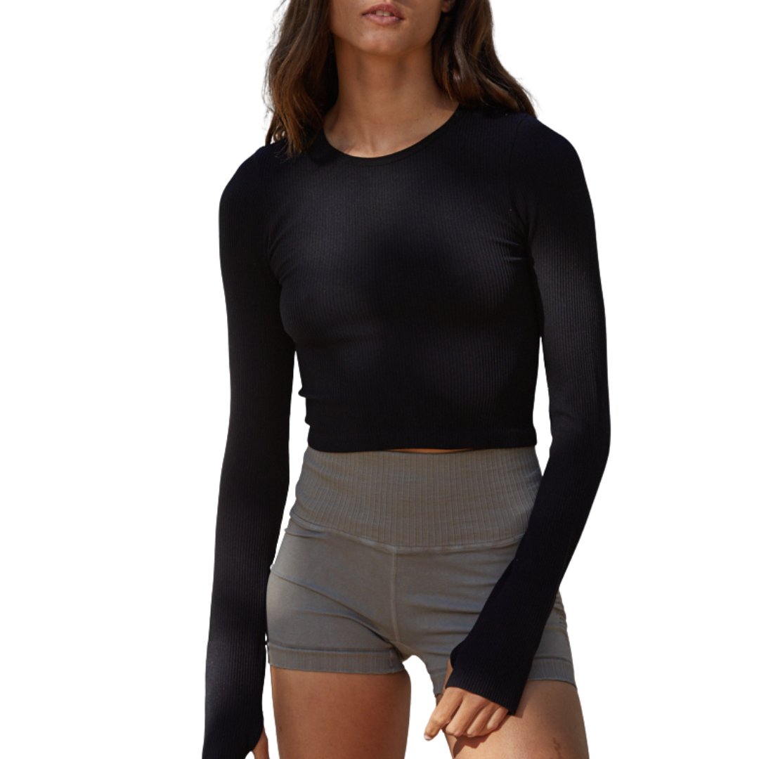 LONG SLEEVE RIBBED TOP BLACK