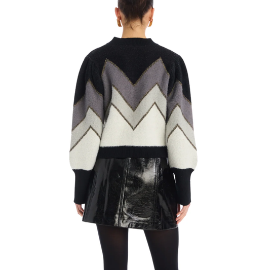 FUZZY CHEVRON CARDIGAN GREY