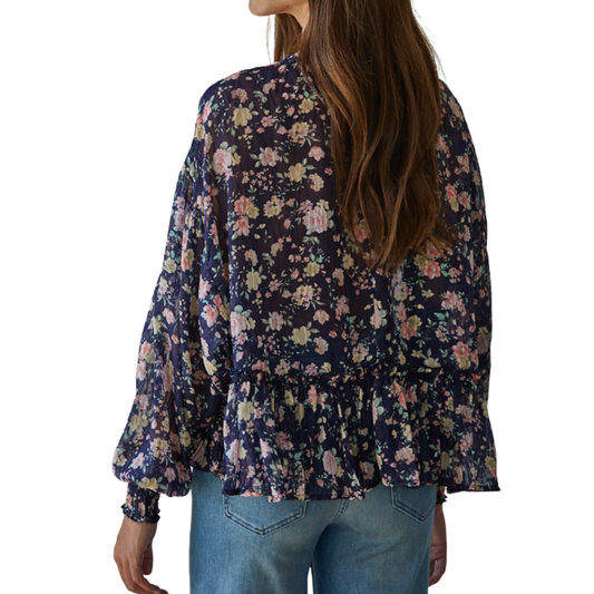 LONG SLEEVE FLORAL PRINT TOP NAVY