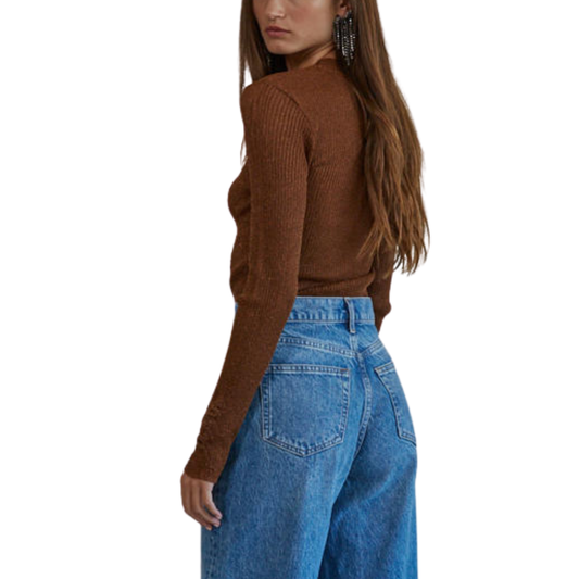 LUREX RIBBED BODYSUIT CHOCOLATE