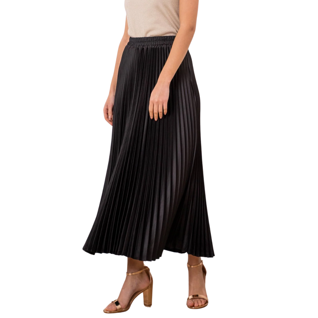 SATIN PLEATED SKIRT BLACK