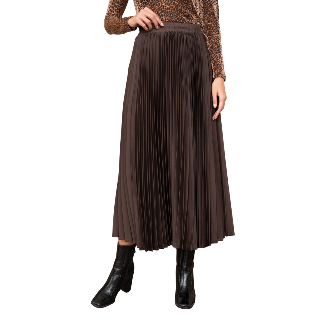 SATIN PLEATED SKIRT CHOCOLATE