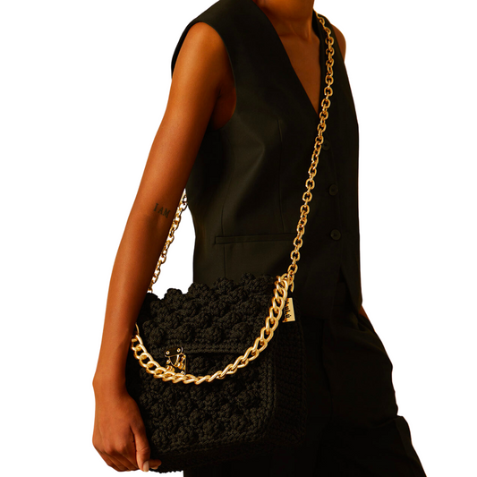 JUMBO BLACK BUBBLE BAG WITH CHAIN