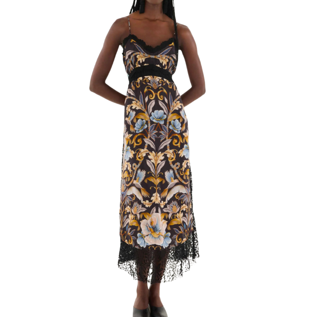 Black Flowerful Garden Midi Dress