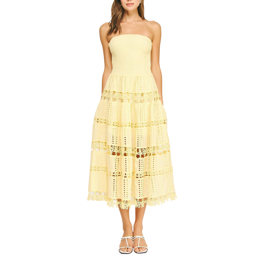 EYELET LACE TUBE DRESS YELLOW