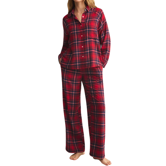 RIVER PLAID BUTTON UP HAUTE RED