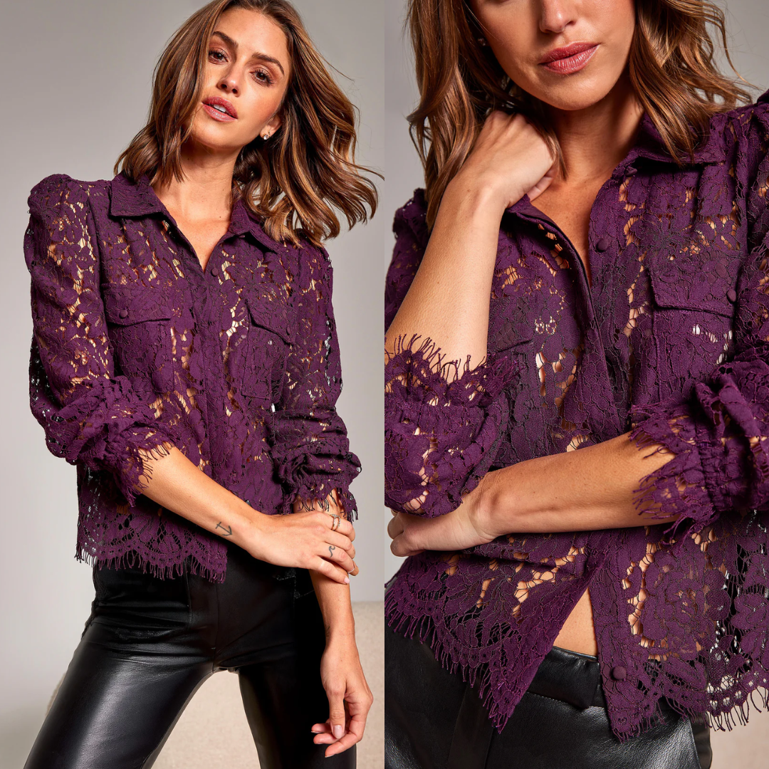 LINA LACE SHIRT EGGPLANT