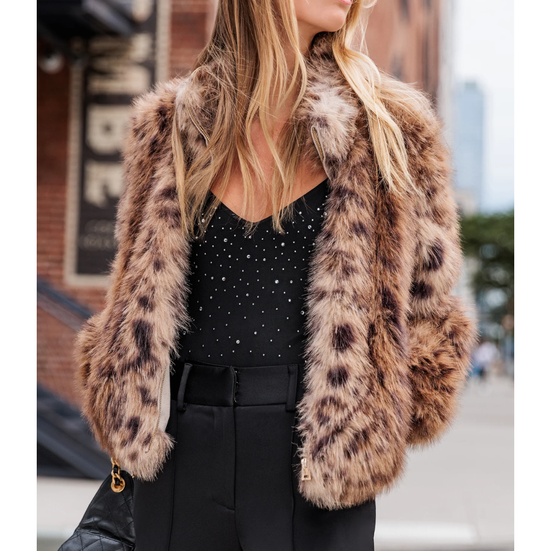 JAMIE LEOPARD FAUX FUR JACKET