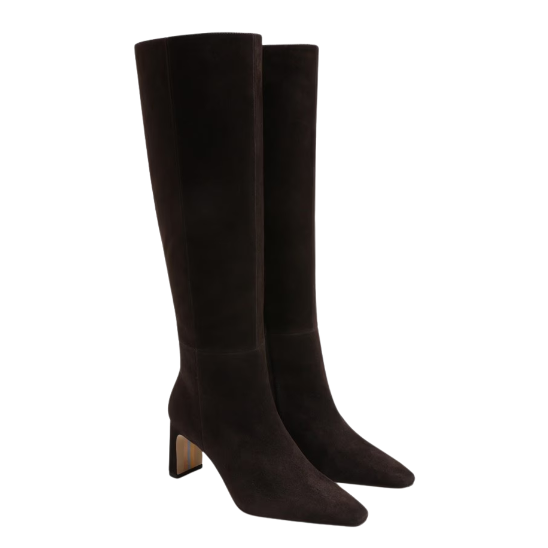 SYLVIA KNEE HIGH HEEL BOOT CHOCOLATE SUEDE