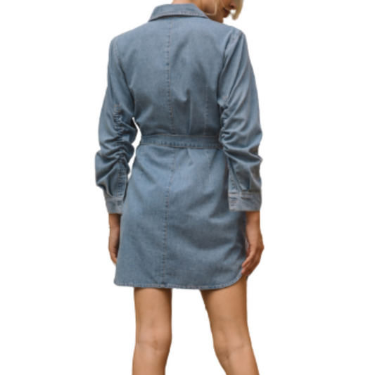 LONG SLEEVE WASHED SHIRT DRESS DENIM