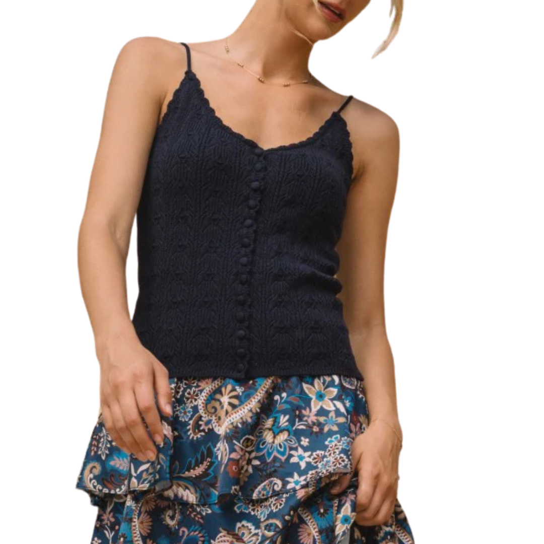 POINTELLE SCALLOP TANK TOP NAVY