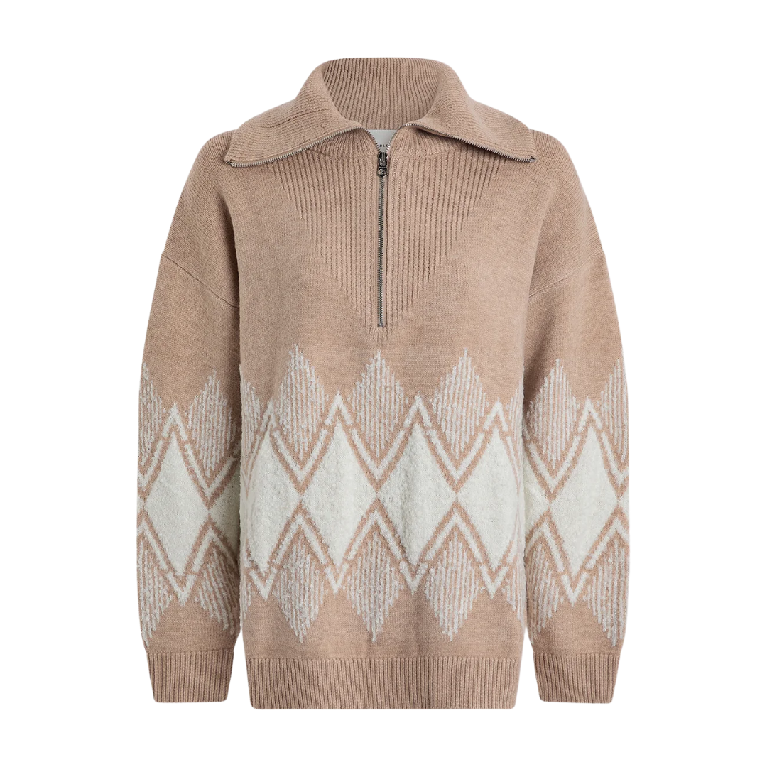 BETTY JACQUARD HALF ZIP LIGHT TAUPE