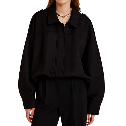 FAUX SUEDE BOMBER JACKET BLACK