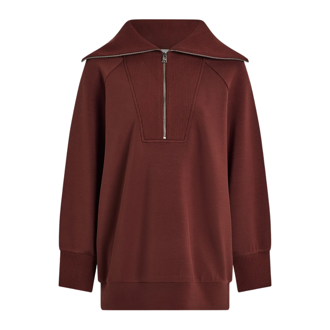 XINA HALF ZIP LONGLINE TOP CINNAMON