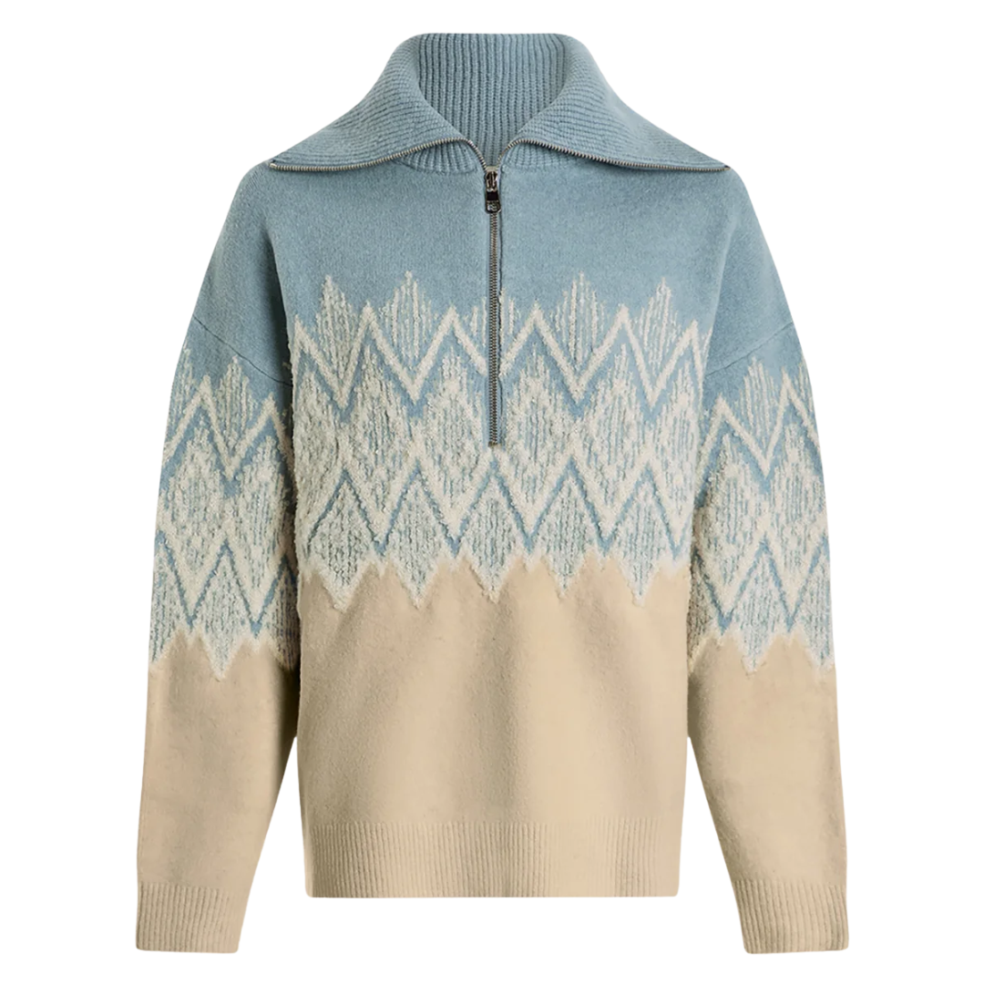 HEDDA FAIRISLE HALF ZIP BLUE