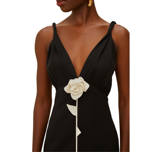 BLACK WHITE ROSE PIPPING DRESS