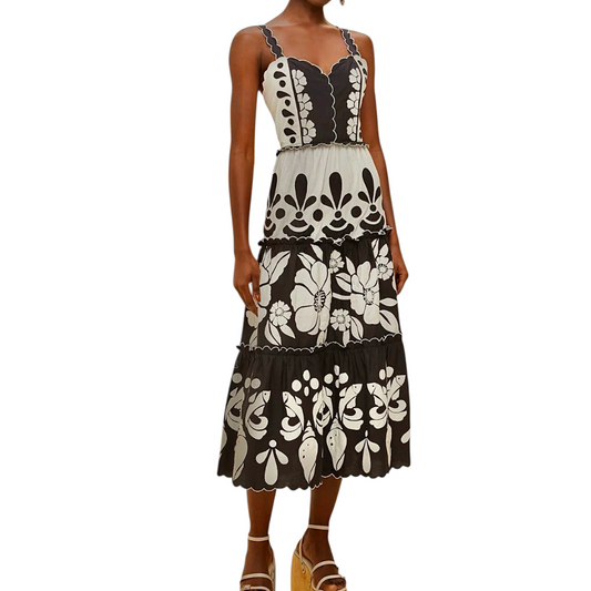 SUMMER CUTWORK MIDI DRESS BLACK/WHITE