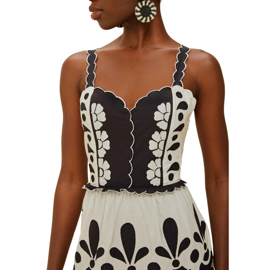 SUMMER CUTWORK MIDI DRESS BLACK/WHITE