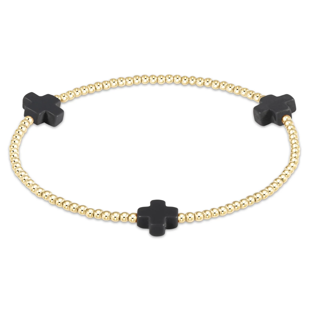 SIGNATURE SM CROSS GOLD 2MM ONYX BRACELET