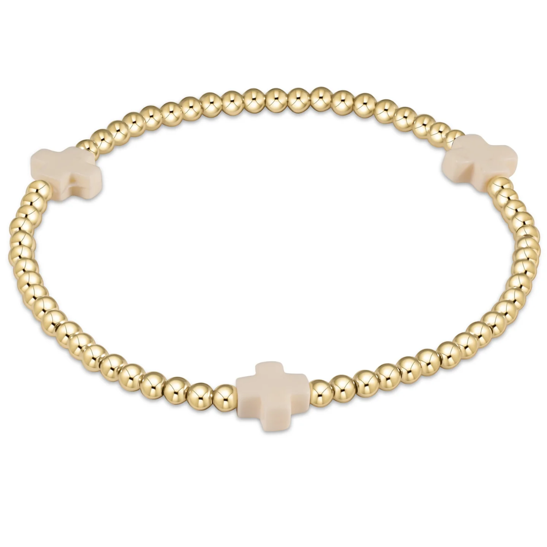 SIGNATURE CROSS GOLD 3MM OFF WHITE BRACELET