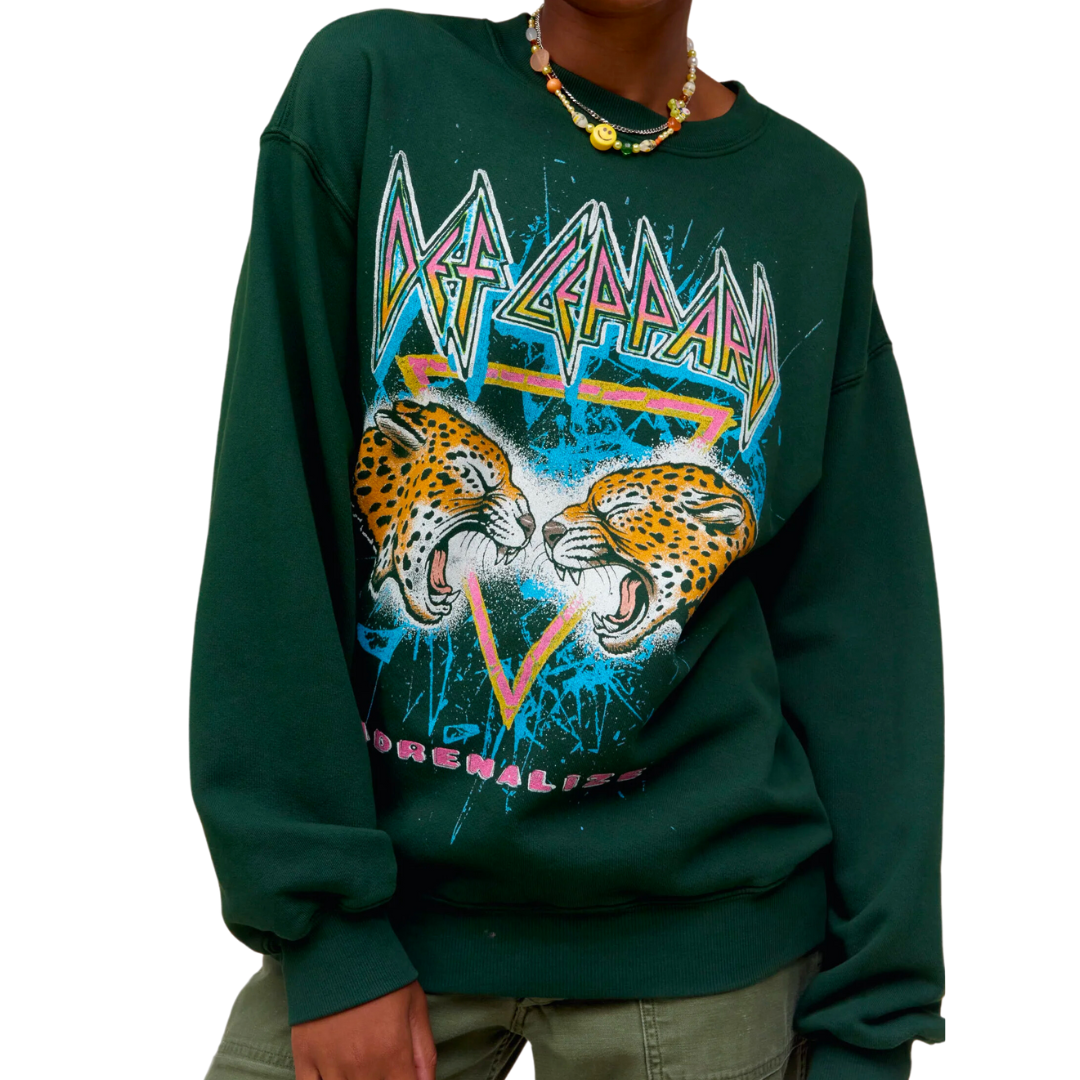 DEF LEPPARD ADRENALIZE BF CREW VINTAGE GREEN