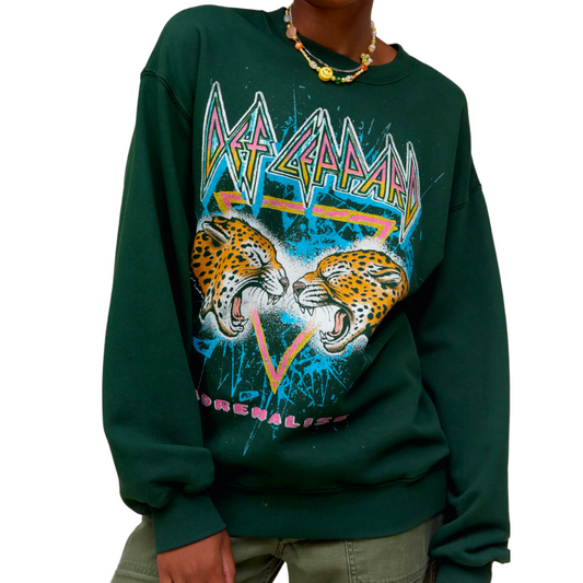 DEF LEPPARD ADRENALIZE BF CREW VINTAGE GREEN