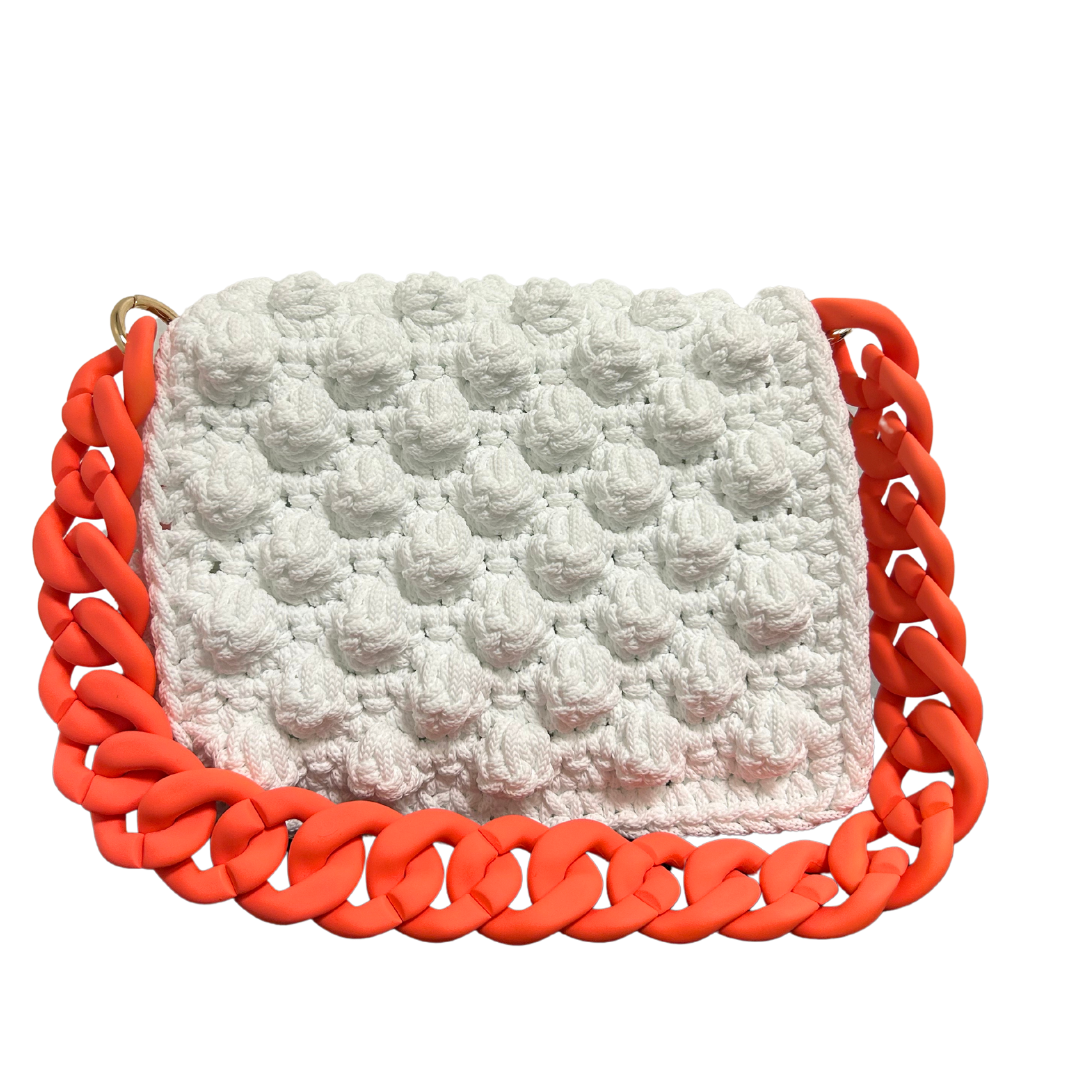 WHITE BUBBLE BAG WITH ORANGE CHAIN