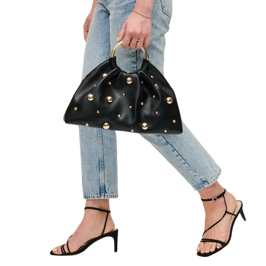 HARPER STUD RAFFIA BAG BLACK