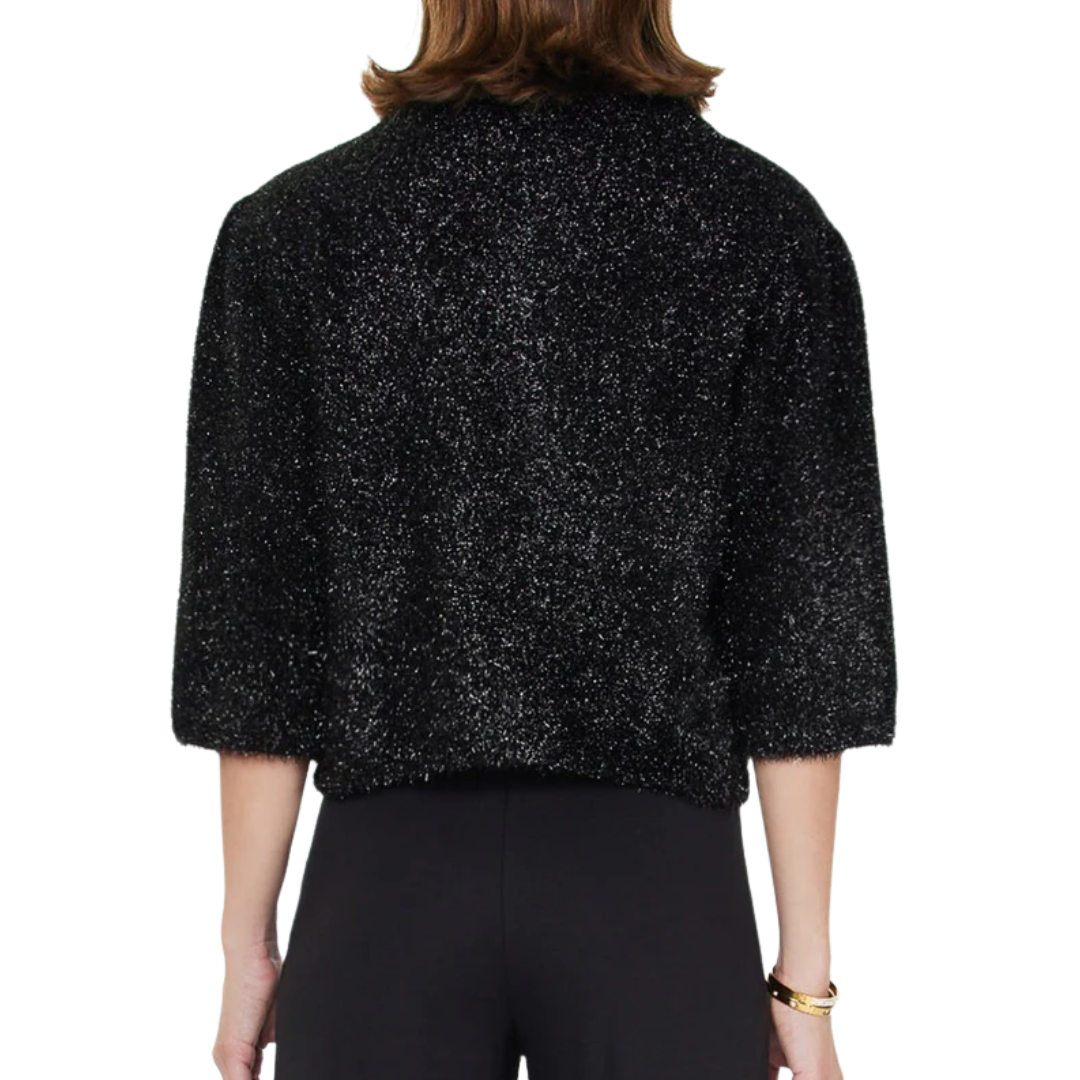 FUZZY METALLIC SWEATER CARDIGAN BLACK