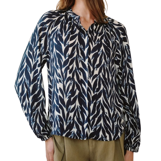 LONG SLEEVE SHIRRED RAGLAN SHIRT NAVY
