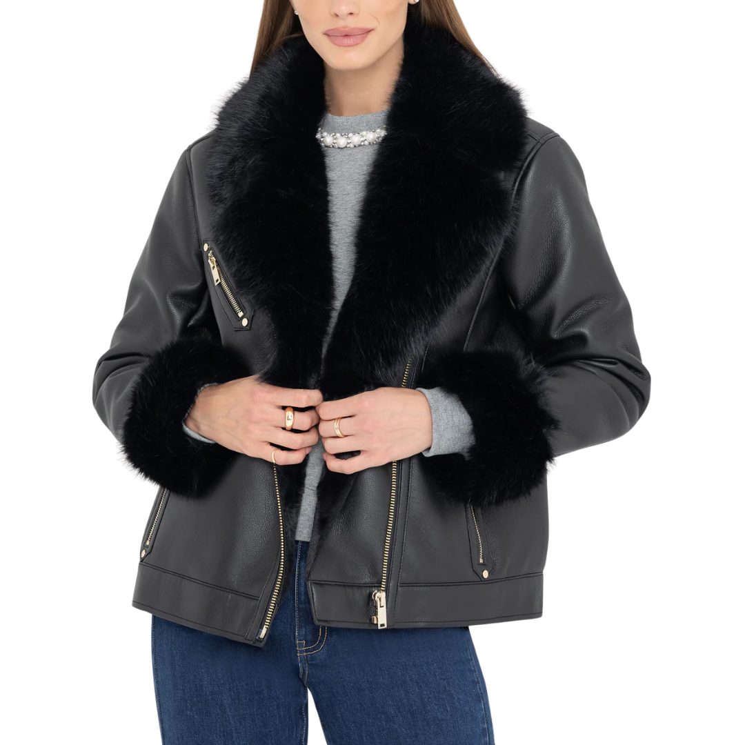 WALT FAUX FUR MOTO JACKET BLACK
