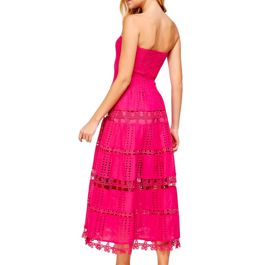 EYELET LACE TUBE DRESS FUCHSIA