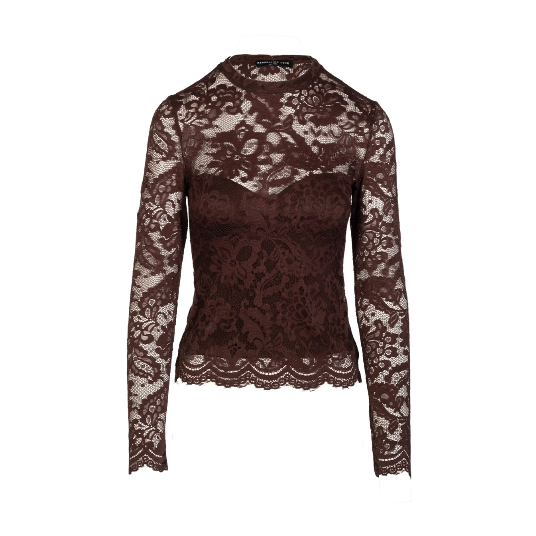 CLAYTON LACE TOP BROWN