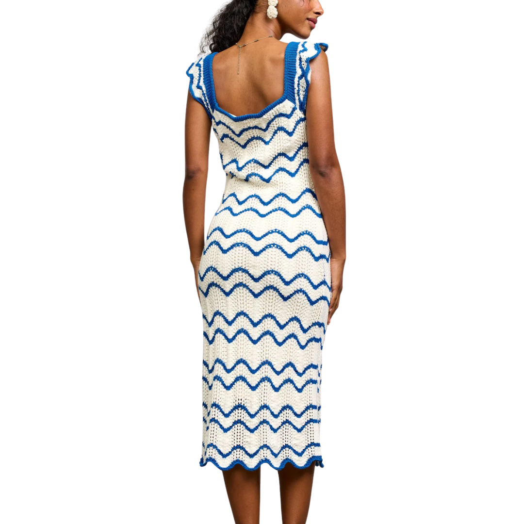 SCALLOPED KNIT MINI DRESS BLUE